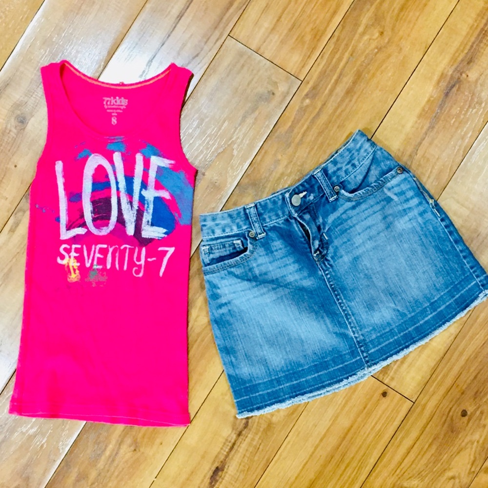 Girl size 8 outfit denim skirt and tank set